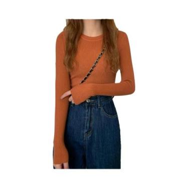 Imagem de Suéter Feminino De Manga Longa Com Gola Redonda, Tricô, Moda Outono In