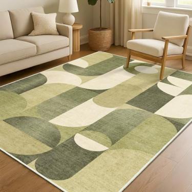 Imagem de Castage Tapete verde, 10 x 15 cm, lavável, para quarto, sala de estar, cozinha, entrada, cabeceira, tapete geométrico, moderno, antiderrapante, pequeno