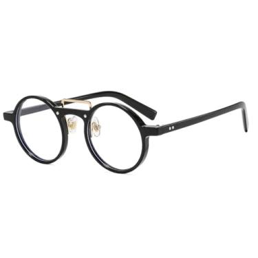 Imagem de HCHES Óculos de Sol Redondos de Luxo Estilo Punk Feminino Retrô com Lentes Transparentes Degradê Oceano, Proteção UV400 e Rebites (Preto)