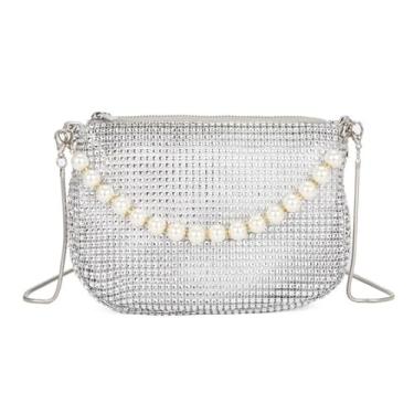 Imagem de Leadigol Bolsa clutch noturna de cristal brilhante, bolsa de mão noturna com strass brilhante, bolsa clutch prateada, bolsas de mão de cristal brilhante, bolsa transversal para mulheres, Prata