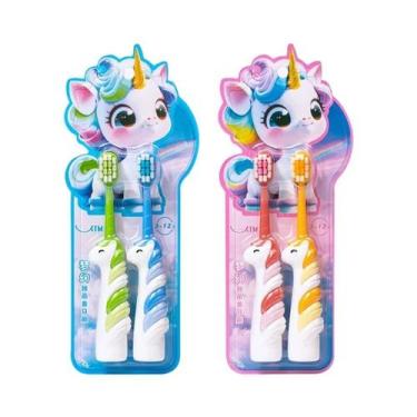 Imagem de Escova De Dentes Infantil Unicórnio Macia Manual Para Crianças De 3 a 