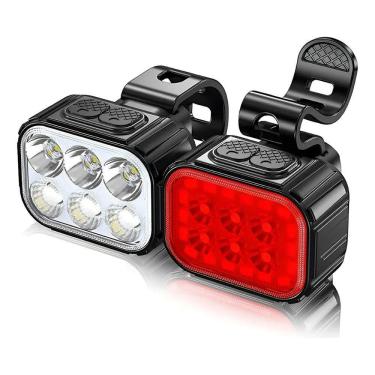 Imagem de Kit Farol E Lanterna Traseira Bike 6 Leds Recarregável Usb