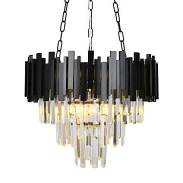 Imagem de Afficat Lustres de cristal modernos luminárias preto redondo gota de chuva cristal pingente de teto lustre iluminação para sala de jantar quarto sala de estar (luzes D20 em 9)