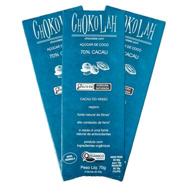 Imagem de Kit 3X: Chocolate 70% Cacau com Açúcar de Coco Orgânico CHoKolaH 80g