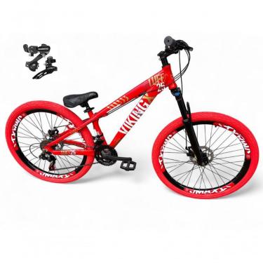 Imagem de Bicicleta Aro 26 Vikingx Tuff X25 Freeride Câmbios Shimano 21v Freio A Disco Aros Vmaxx Pneu Flame - Vermelho