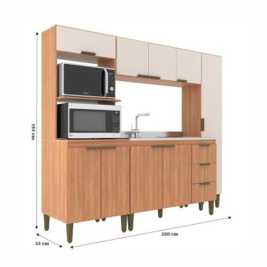 Imagem de Cozinha Modulada Compacta Bia 4 Pecas Com Paneleiro Torre Quente E Aéreo Freijó/off White