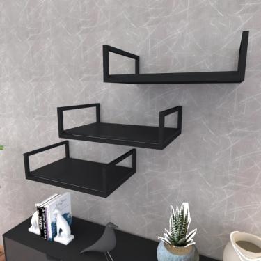 Imagem de Kit Com 3 Prateleira Industrial Suspensa Parede Nicho Preta Cozinha Escritorio Sala Quarto Infantil