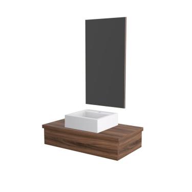 Imagem de Conjunto Bancada C-cuba Q39 E Espelheira Metrópole 801 Carvalho Dark Nogal