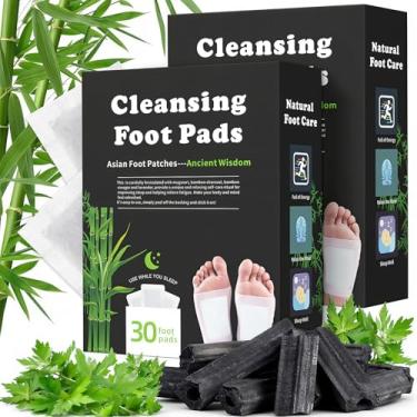 Imagem de FlyweightZ 60 pacotes de almofadas naturais para os pés, adesivos premium de carvão de bambu, alivia a fadiga do estresse, promove o sono, adequado para relaxamento diário e limpeza profunda original