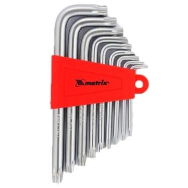 Imagem de Jogo de Chave Hexagonais Torx Curtas Acetinado T10 T50 Crv E Suporte Plástico 9 Peças 123059 M