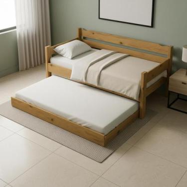 Imagem de Bicama Solteiro Nogueira Madeira Maciça com Cama Auxiliar - Repleta