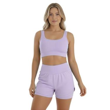 Imagem de Conjunto de Short Duplo Fitness Academia Treino Feminino Cor:LilasTama