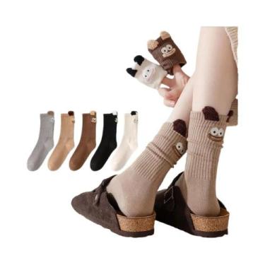 Imagem de Meias Femininas De Cano Médio Com Corações, 5 Pares, Modernas E Fofas,