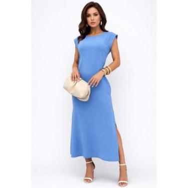 Imagem de Vestido Lono D Bell Outlet Fashion Com Fenda Azul-Feminino