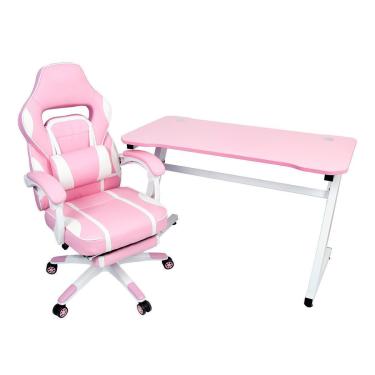 Imagem de Conjunto Mesa Gamer Pelegrin PEL-008P Rosa e Cadeira Gamer Pelegrin PEL-3020 Rosa-Feminino