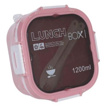 Imagem de Marmita Hermética Tipo Bentô 1,2 Lt Divisórias Talheres Rosa - Tesla S