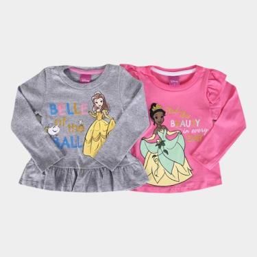 Imagem de Kit Camiseta Infantil Disney Princesas Bella e Tiana Menina - 2 Peças,