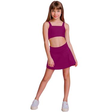 Imagem de Conjunto Top + Saia Short Roupa Ginástica Infantil Feminina Esporte Moda Menina Fitness-Feminino