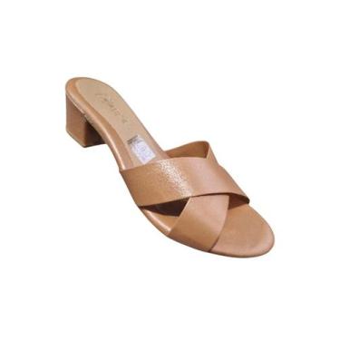 Imagem de Sandália Feminina Tamanco Social 9016 Retrô Salto Tiras Em X Cor:Caram