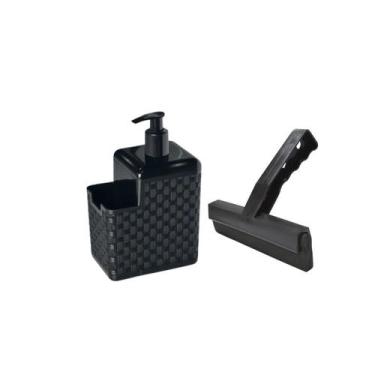 Imagem de Rodo Para Pia + Porta Detergente e Esponja Rattan Preto - Arqplast