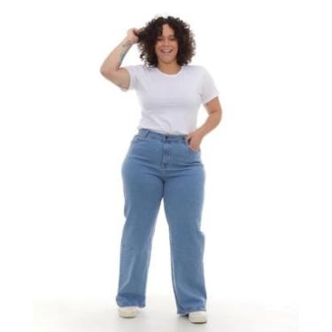 Imagem de CALÇA JEANS WIDE LEG PLUS SIZE FEMININA CINTURA ALTA BÁSICA 28006 48 MÉDIA UNICA-Feminino