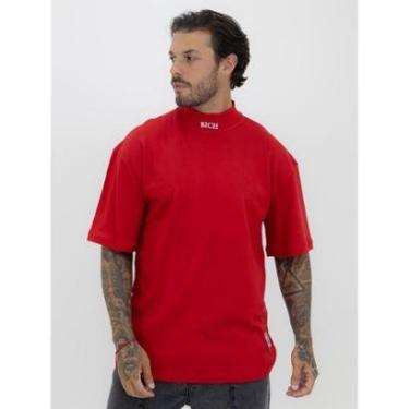 Imagem de Camisa Oversized Masculina Over Gola Alta Estampada Mangona Streetwear Algodão Premium Vermelho-Masculino