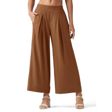 Imagem de Calças femininas Willit Linen, pernas largas, casuais, Beach Caramel X