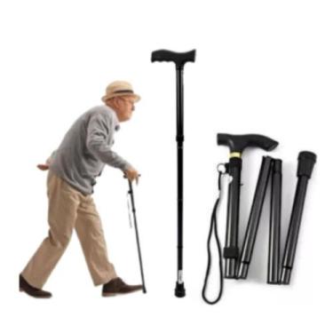 Imagem de Bengala Dobrável de Alumínio Regulagem Altura Idoso Adulto Bastão Orto