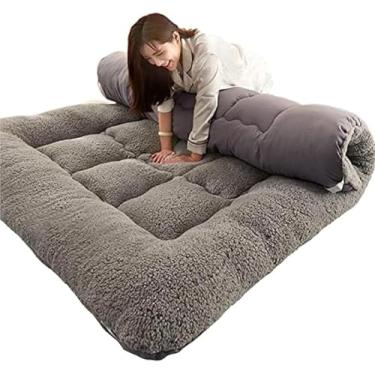 Imagem de Colchão dobrável japonês Tapete duplo futon, almofada de dormir acolchoada de tatami macio para acampamento, colchão de dormir para chão, tapete de cama enrolado, cinza, 90 x 200 cm