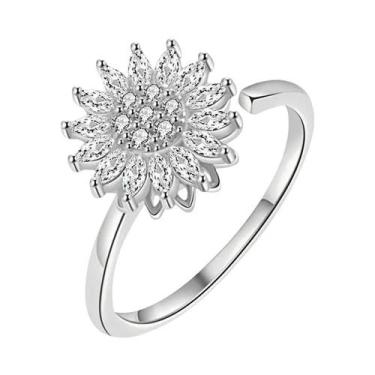 Imagem de Anel Giratório Antiestresse Feminino Com Design De Girassol, Borboleta