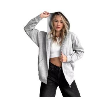 Imagem de Moletom Feminino Oversized Com Capuz De Fleece Quente Com Zíper Moda C