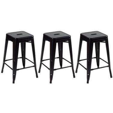 Imagem de Kit 3 Banquetas Laráz Iron Tolix média 61 cm - Preto - Laraz