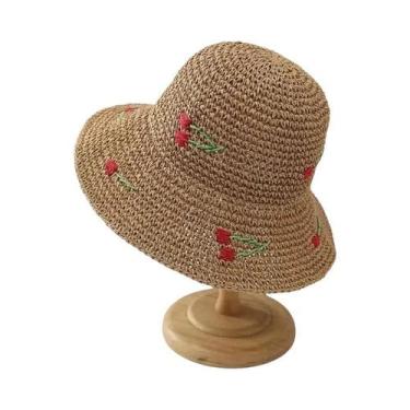 Imagem de Chapéu De Sol Colorido Dobrável De Palha Ráfia Arco-Íris Para Mulheres