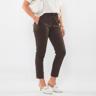 Imagem de Calça Sarja Feminina Cintura Alta com Elastano e Amarração Conforto e Estilo Casual-Fem...