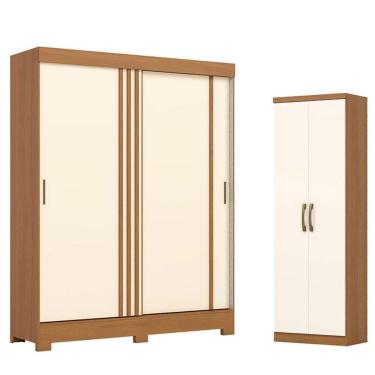Imagem de Guarda Roupa Solteiro 02 Portas De Correr 02 Gavetas Kevin Armário Multiuso Margarida Cinamomo Off White- Henn Briz