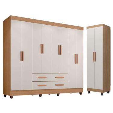 Imagem de Guarda Roupa Casal Porto 8 Portas E Armário Multiuso Lite Nature Off White - Móveis Leão