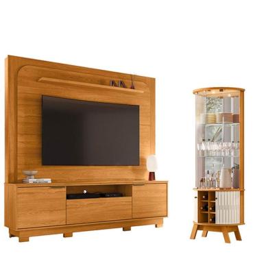 Imagem de Estante Home Theater Nilo Com Pés Cinamomo Com Cristaleira Marina Cinamomo Off White - Madetec