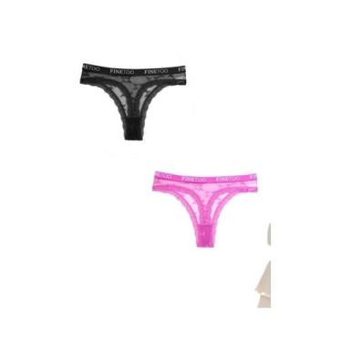 Imagem de Conjunto De 3 Peças De Tanga De Renda Feminina, Lingerie Floral Sexy C