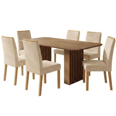 Imagem de Mesa de Jantar Ester MDF Com 6 Cadeiras Estofadas Suede MOLCI