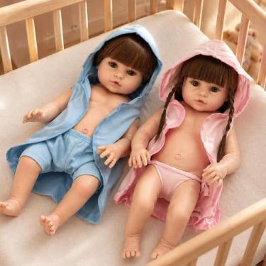 Imagem de Boneca Reborn Gêmeos Realista Casal Cabelo Castanho + Itens - Cegonha 