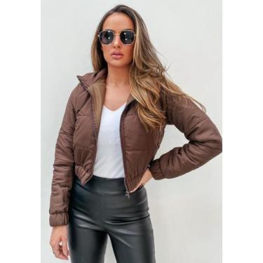 Imagem de Jaqueta Puffer Bobojaco Feminina Curta Forrada Marrom - CHARME DE MOÇA