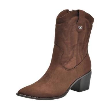Imagem de Bota Country Feminina Conforto Cano Médio Elegante Via Marte, Dark bro