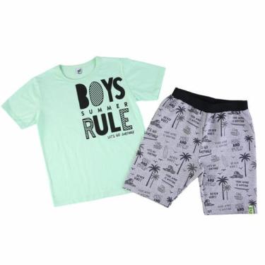 Imagem de Conjunto Roupa Infantil Menino Camiseta Estampa Summer Boys + Bermuda 