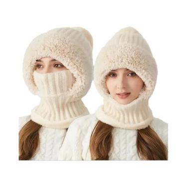 Imagem de Gorro De Inverno Feminino 3 Em 1, Quente E À Prova De Vento, Com Cache