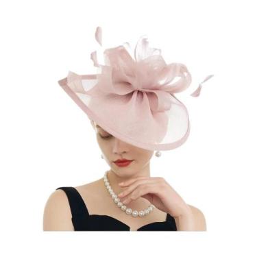 Imagem de Chapéu De Rede Com Plumas E Flor Para Casamento Feminino, Ideal Para C