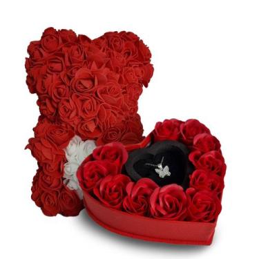 Imagem de Kit Porta Joias Com Colar E Urso De Rosas Presente Vermelho - Estocasa