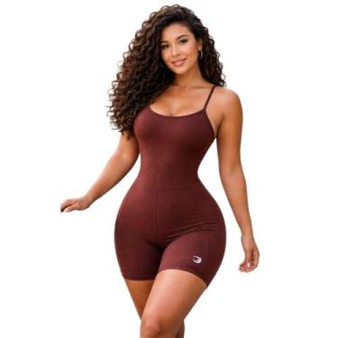Imagem de Macacão Fitness Feminino Poliamida Treino Look Academia Marrom - Summe