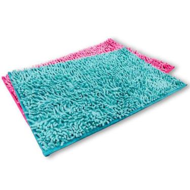 Imagem de Tapete Banheiro Bolinha Microfibra Antiderrapante Azul Tyfani 40X60cm