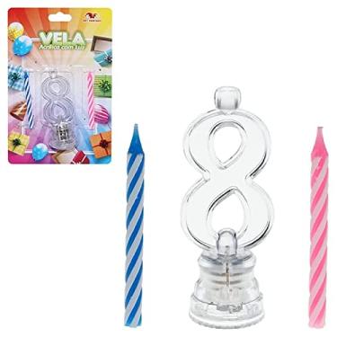 Imagem de Vela Para Festas nº 8 acrílica Com Luz De Led Com as Velas