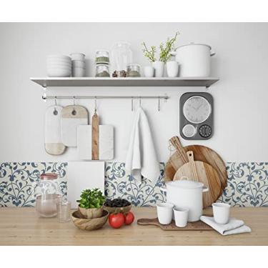 Imagem de Papel De Parede Adesivo Azulejo Ramos Azuis Cozinha 2,80m